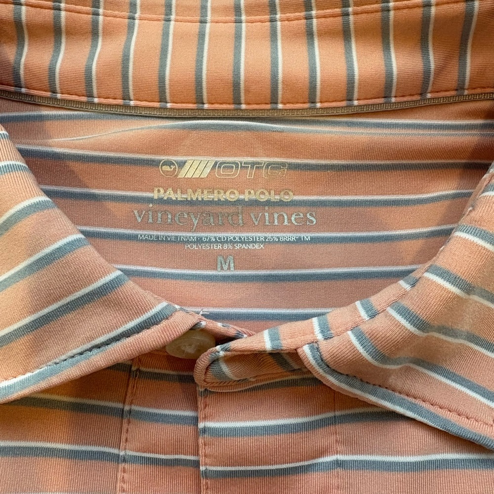 Vineyard Vines Men's Pink Polo with White & Light Blue Stripes - Picture 2 of 2